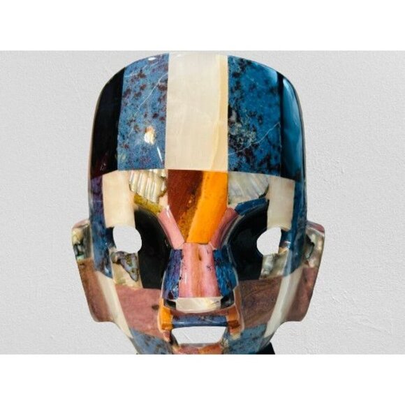Mexican Aztec Mayan Mask Color-block Stone High-gloss Lacquered Death Mask on Pe - Picture 3 of 10